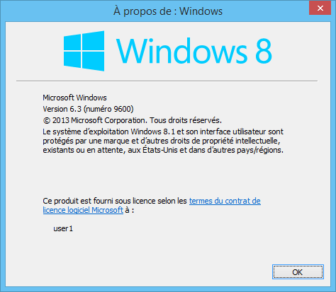 Windows 8.1 : version 6.3 (numero 9600)
