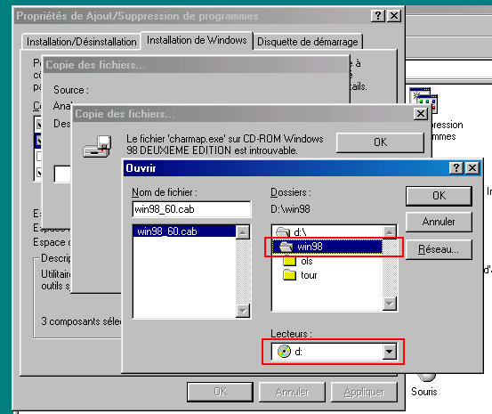 Ajout de composants sur Windows 98