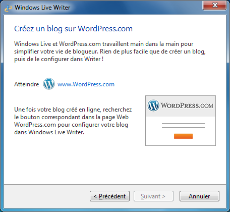 Windows Live Writer : choix d'un blog