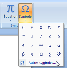 Word 2007 : Symboles