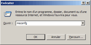 Démarrer, Exécuter sous Windows XP