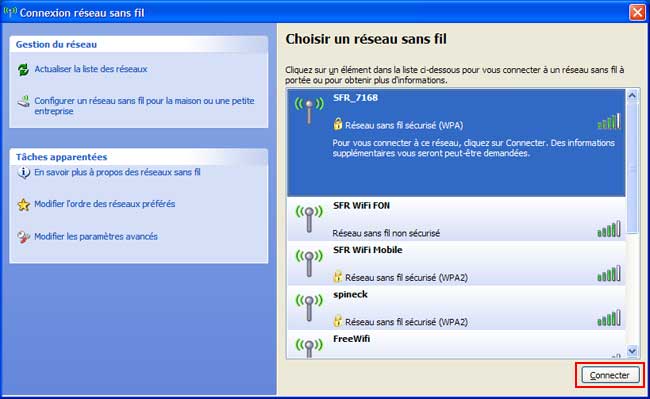 Windows XP : Choisir un rÃ©seau