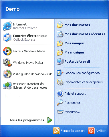 Menu DÃ©marrer de Windows XP